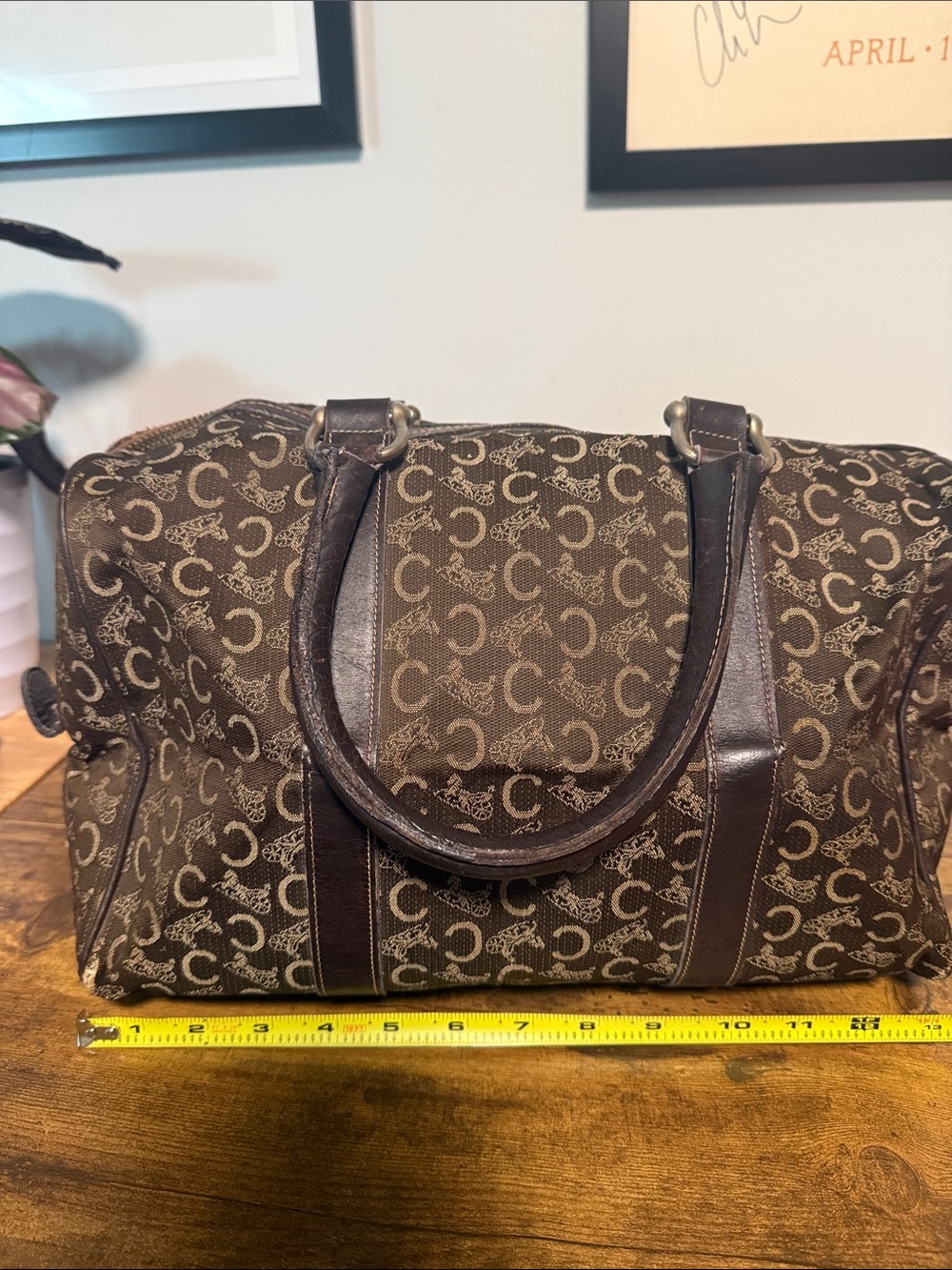 Celine Brown Canvas-Lined Duffel Bag